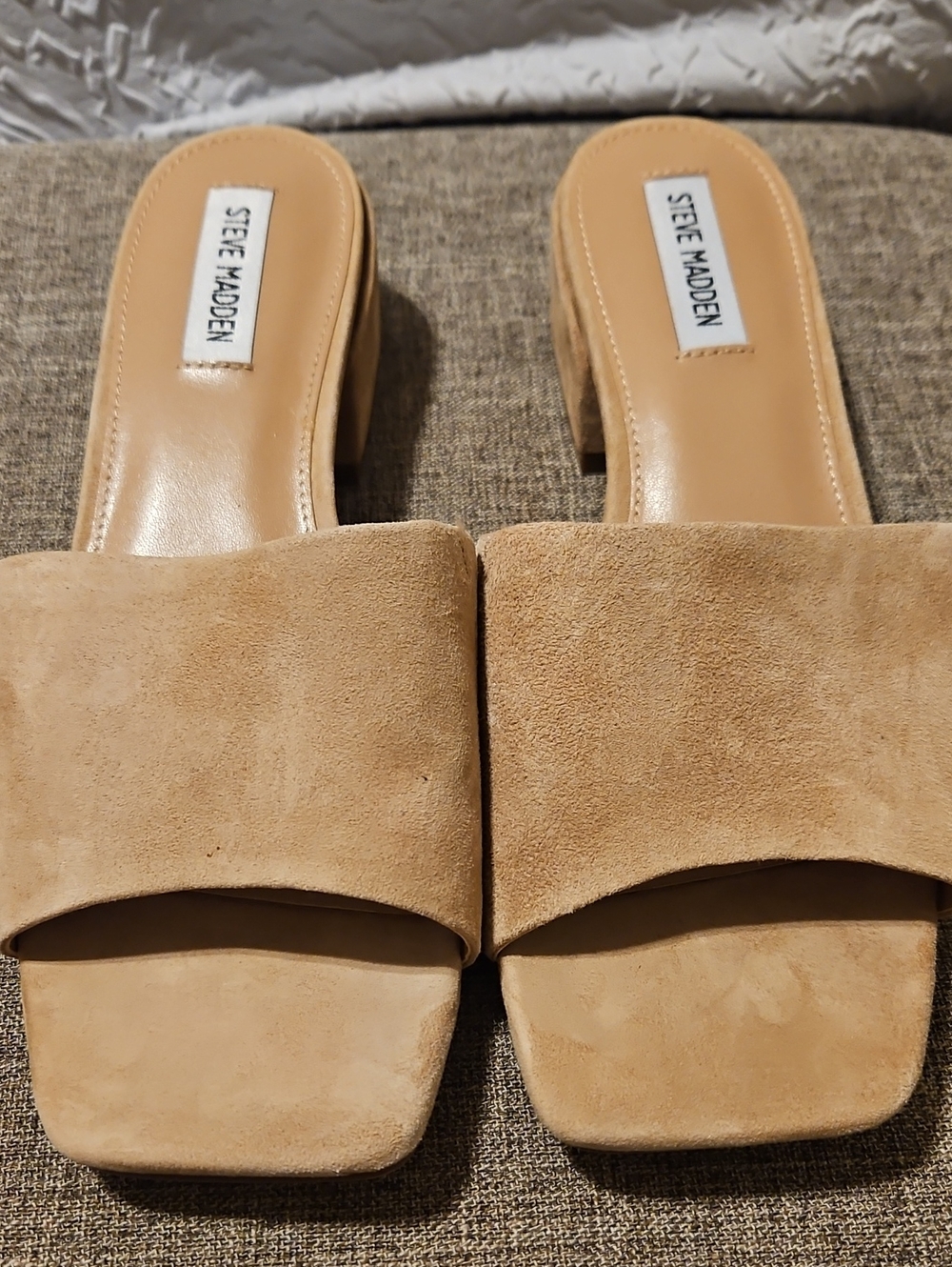 Steve Madden Suede Tan Block-Heel Mule Slides